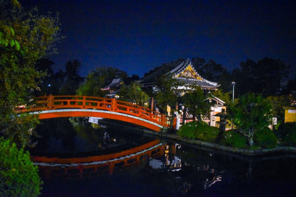 京都パワースポット巡りの一人旅_ライトアップされた夜の神泉苑