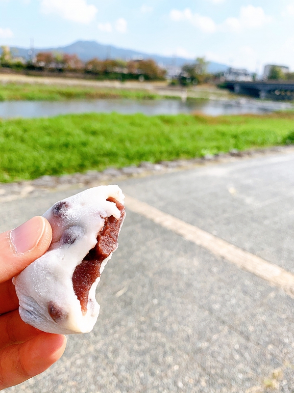 京都パワースポット巡りの一人旅_出町ふたばの和菓子と鴨川デルタ