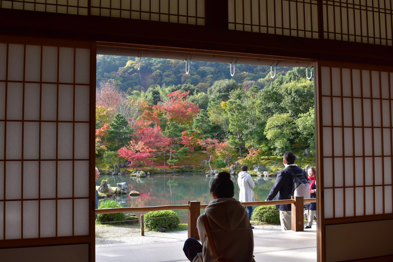 秋の京都・嵐山の天龍寺_方丈と曹源池庭園