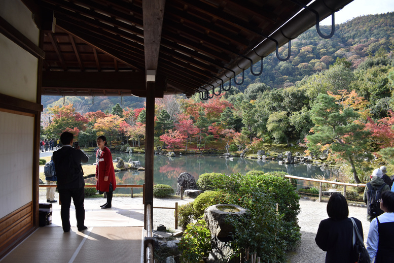 秋の京都・嵐山の天龍寺_方丈から眺める曹源池庭園