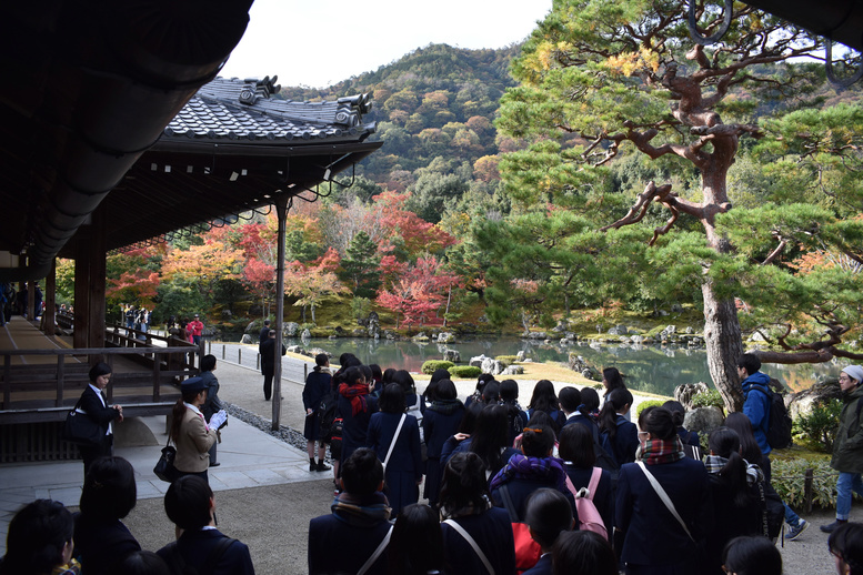 秋の京都・嵐山の天龍寺_方丈から眺める曹源池庭園