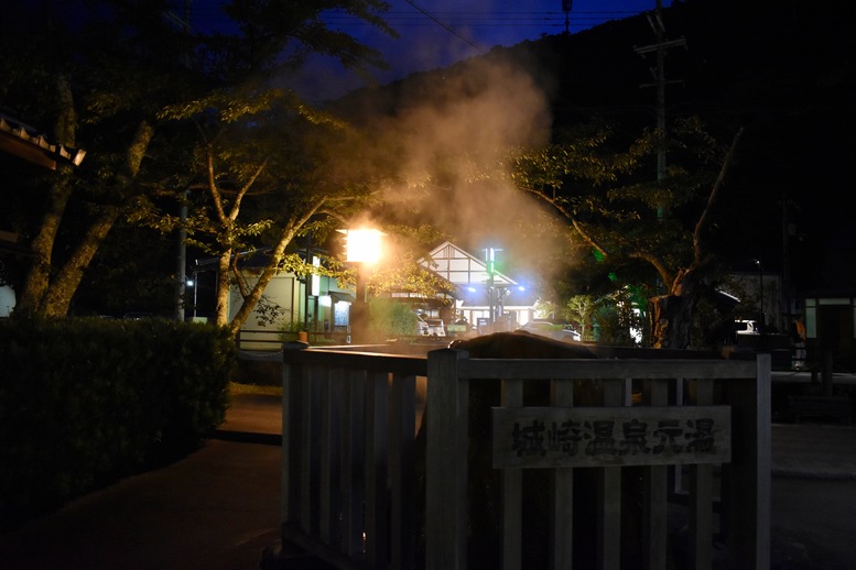 城崎温泉ぶらり旅_温泉寺と温泉街の風景_夜景とライトアップ_薬師泉源と鴻の湯