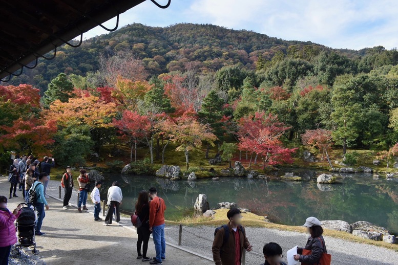 秋の京都・嵐山の天龍寺_方丈から眺める曹源池庭園