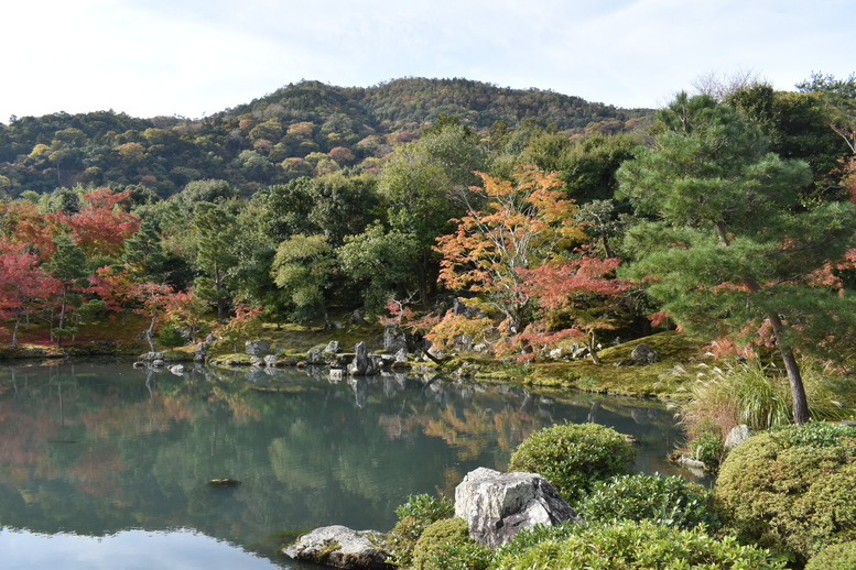 秋の京都・嵐山の天龍寺_曹源池庭園の紅葉