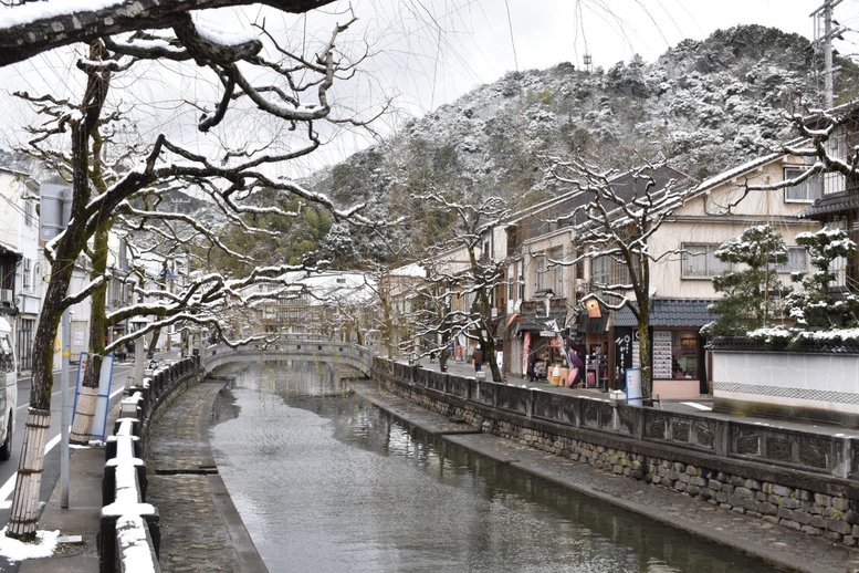 城崎温泉の雪景色_柳通り