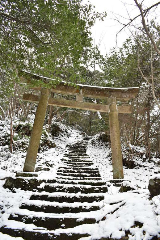 城崎温泉の雪景色_トレッキングコースの雪_鳥居