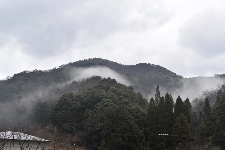 城崎温泉の山々_霧_もののけ姫風