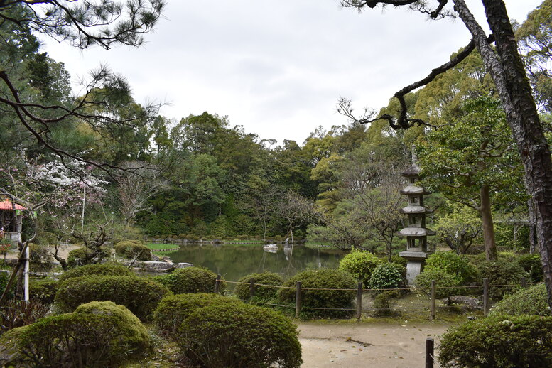 春の京都の名所観光_平安神宮神苑_中神苑の蒼龍池