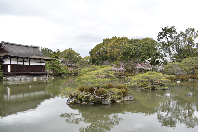 春の京都の名所観光_平安神宮神苑_東神苑の栖鳳池_中国の庭園風