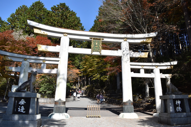 三峯神社_白の三つ鳥居と紅葉