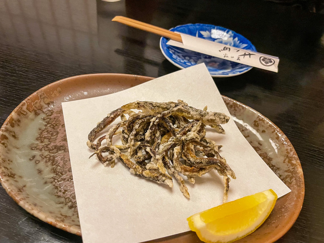 下呂温泉グルメ_せん田_馬瀬川でとれたどじょうの唐揚げ