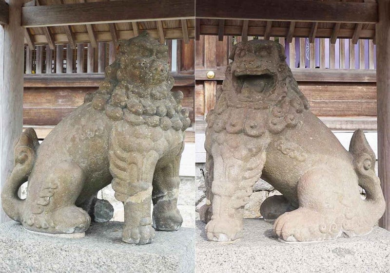 元伊勢籠神社の見どころ_脚に傷がある狛犬