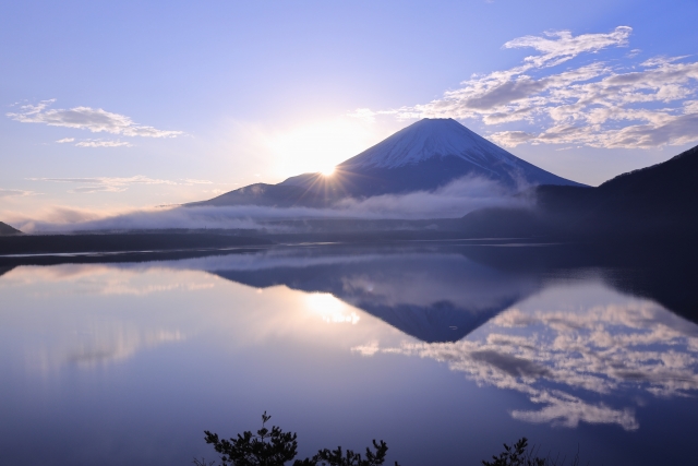 富士五湖観光-本栖湖の歴史・透明度・深さ_楽しみ方・遊び-朝日と富士山の絶景
