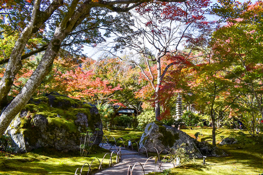 京都・嵐山の観光スポット-春と秋のみ特別拝観できる紅葉の名所「宝厳院」_見どころ-獅子吼の庭-碧岩